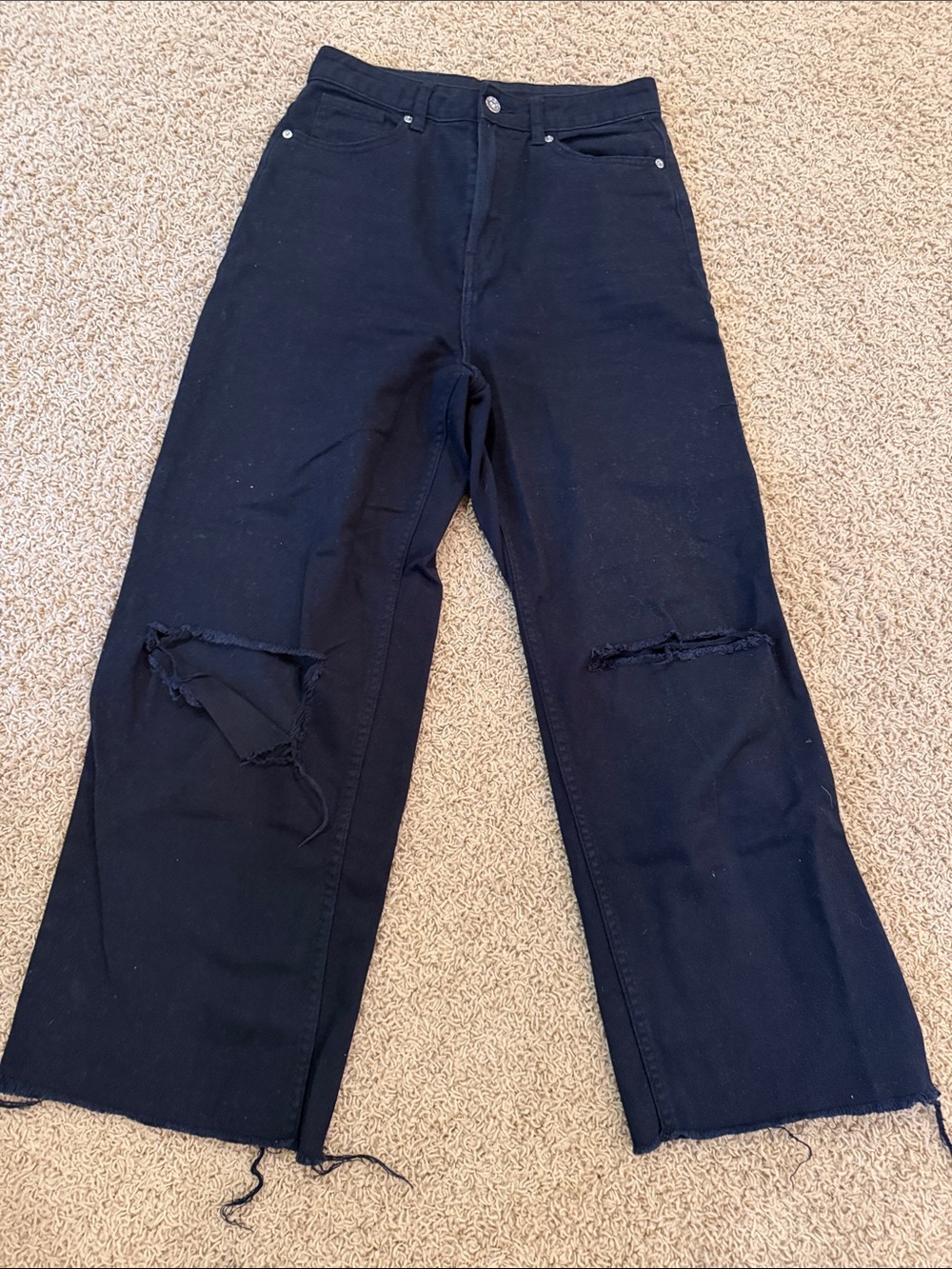 Divided Black Wide-Leg Distressed Knee raw hem Jeans